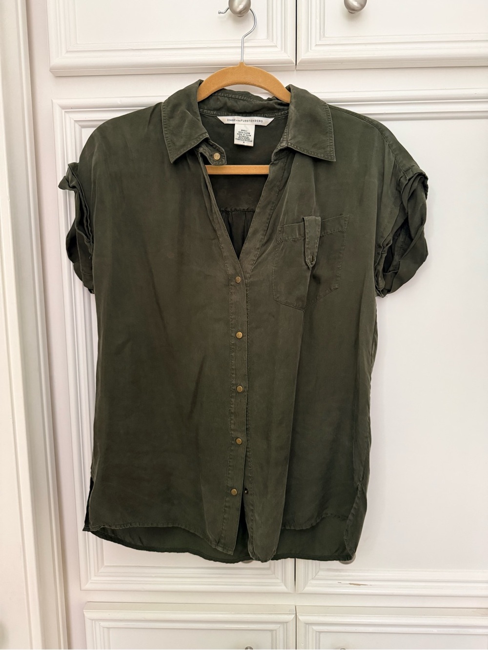 Diane Von Furstenberg Military Green Button Front Shirt